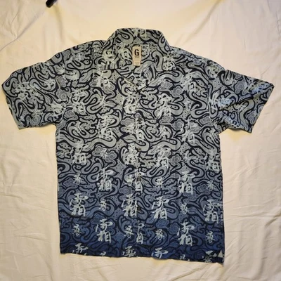 Guess джинсы мужской коротким рукавом рубашка на пуговицах синий азиатский AOP винтажный размер L - Изображение 1 из 4