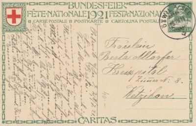 SWITZERLAND: Pictorial postal stationery postcard Red cross Ötwil A See 1921. - Image 1 of 2