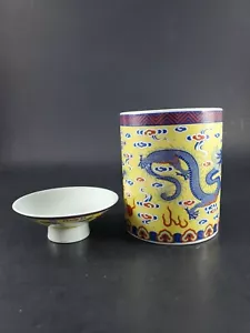 Taza de té dragón sin mango taza para beber porcelana amarilla china Jindezhen con plato - Imagen 1 de 6