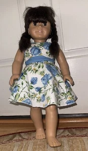 American Girl Doll, Dark Brown Hair w/ Bangs Brown Eyes, Cute Blue Print Dress - Picture 1 of 7
