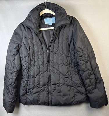 Nine West Down Puffer 夹克女式 M 码黑色口袋户外轻便可打包 — 第 1/4 张图片