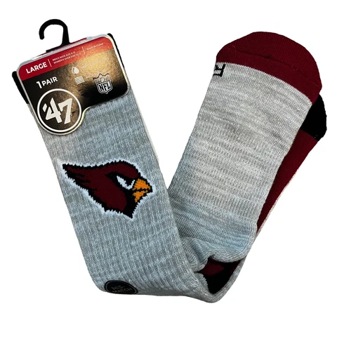 47 Brand Arizona Cardinals NFL Socks Large Mens 9-13 Womens 10-12 Gray Comfort Cover