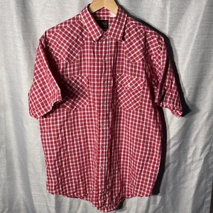 Plains Western Wear Mens Large Red & White Plaid Short Sleeve Pearl Snap Shirt - Picture 1 of 12