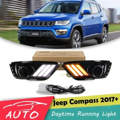 LED Tagfahrlicht TFL für Jeep Compass 2017 2018 DRL Licht Lampe Mit Gelb Blinker - Bild 1 von 4
