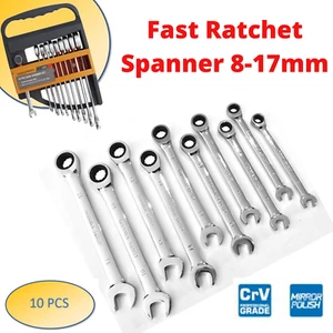 10Pc Ratchet Spanner Set Metric Combination Open End Gear Socket Wrenches CR-V - Picture 1 of 9