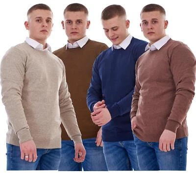 Mens Plain Jumper Ex-Chain Store Crew Neck Long Sleeve Knitted Pullover Sweater
