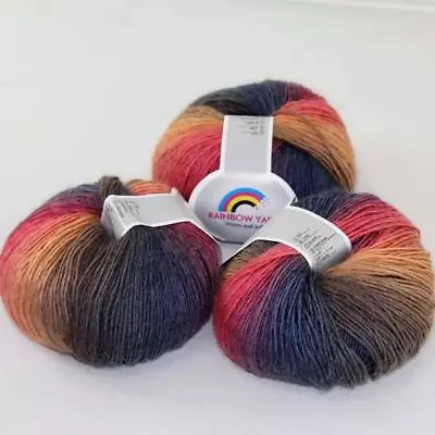 C New 3Skein*50g Cashmere Wool Rainbow Wrap Shawl Knitting Hand Knitwear Yarn 08 - Image 1 of 4