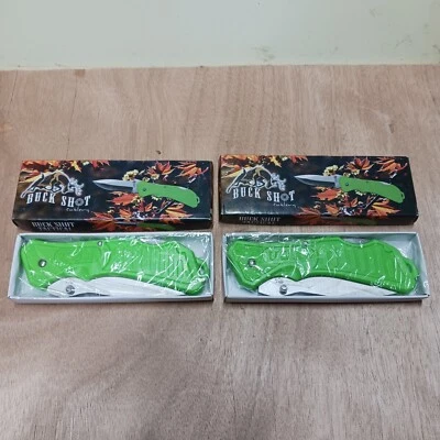2 Frost Cutlery Mustang Trapper 18-285GR Neon Green Serrated Folding Knives - Image 1 of 4