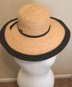 Sun n Sand Womens HatWide Brim Straw Gardening Hiking Beach Black Tan Stitch M - Picture 1 of 5