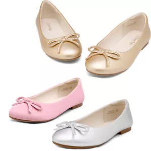 Kids Girls Dress Shoes Fashion Slip-on Bow Ballet Flats Shoes Size US Silver - Picture 1 of 5