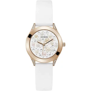 Orologio Donna GUESS PEARL GW0381L3 Silicone Bianco Rosè Swarovski NEW - Foto 1 di 2