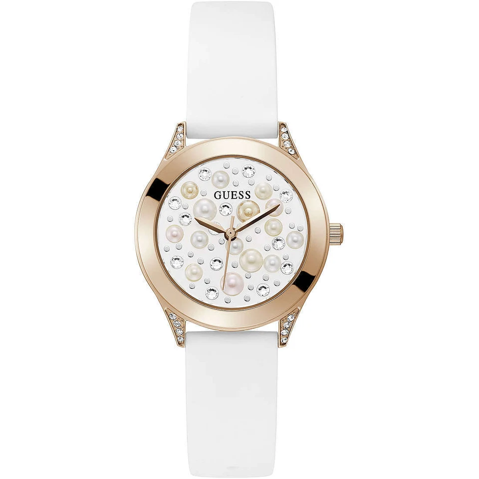 Orologio Donna GUESS PEARL GW0381L3 Silicone Bianco Rosè Swarovski NEW - Immagine 1 di 2