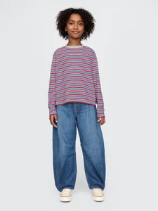 GAP Kids Relaxed T-Shirt Size L (10) Long Sleeve Multi Stripe Red Soft Cotton - Picture 1 of 9