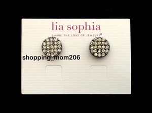 Lia Sophia "Powdered Sugar” Hematite Tone w/Cut Crystals Stud Earrings - Picture 1 of 3