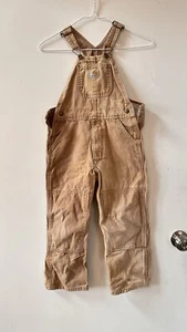 Vintage Carhartt Carpenter Overalls Boys Youth 3T Brown Canvas Double Knee 45757 - Picture 1 of 8