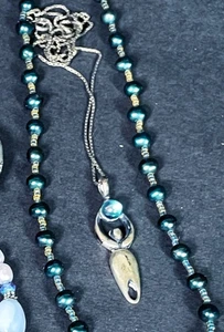 Vintage 70er Sterlingsilber Frau hält den Mond Anhänger Halskette 27 Zoll - Bild 1 von 5