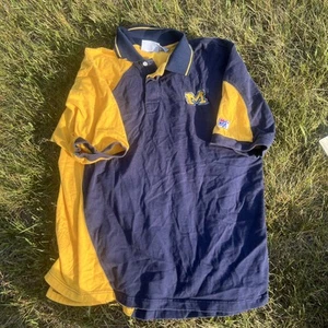 VTG Michigan Wolverines Embroidered Polo Shirt Adult / XL Blue Yellow Block - Picture 1 of 5