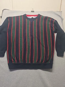 Gitano Sweater Men's Size 3XL Knit Crew Blue Green Red Stripe 90's Grandpa - Picture 1 of 16