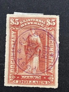 56399 Stamp US Sc R175 Revenue Documentary $5 Used Series 1898 Great Center SP* - Picture 1 of 2