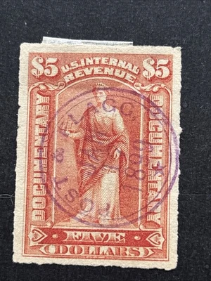 56399 Stamp US Sc R175 Revenue Documentary $5 Used Series 1898 Great Center SP* - Image 1 of 2