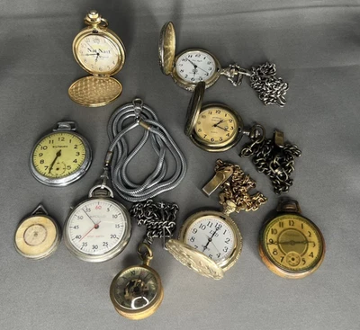 Vintage x9 Pocket Watch Lot Various Brands Repair/Parts/Battery needed - Image 1 of 4