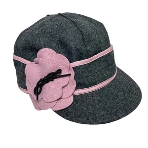 Stormy Kromer Womens Gray Wool Winter Hat Cap with Pink Flower Size 6 7/8 Small - Picture 1 of 7