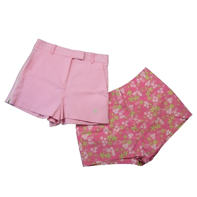 Lote de 2 Pantalones Cortos Lilly Pulitzer De Colección 2 Rosa Tiro Alto Elásticos Preppy Floral Y2K Foto 1 de 4