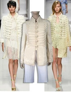 ERMANNO SCERVINO S/S 2017 Embroidered Ivory Cotton Linen Military Jacket 44 US 8 - Picture 1 of 7