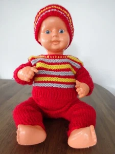 Vintage Sammlerpuppe beweglich Strick-Strampler Mütze 37 cm wie abgebilde (9917) - Bild 1 von 9