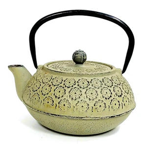 Cast Iron Tea Pot Kettle Green Floral Textured Kitchen Japanese - Picture 1 of 6