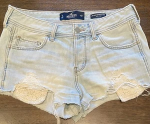 Hollister Low Rise Boyfriend Short S 5 Cintura 27 Bolsillos con Cordones Envejecidos Azul Claro - Imagen 1 de 8