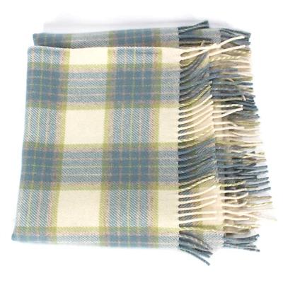 L.L.Bean Wool Blue Plaid Fringe Trim Throw Blanket 54"x 66" Vintage USA Easter - Image 1 of 4