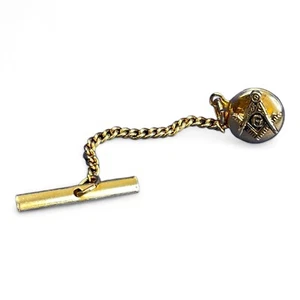 Vintage Masons Shriners Emblem Gold Tone Tie Tack Pin Chain Compass Symbol - Picture 1 of 3