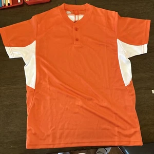 Orange 2-Button Baseball Shirt- Youth Large Alleson Athletics White Back - Picture 1 of 7