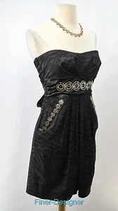 Speechelss knee Gown Black silver metal embellish cocktail strapless dress 7 NEW - Picture 1 of 6