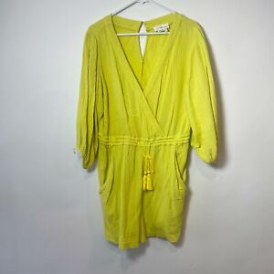 Anthropologie Celia Womens Gauzy Long Sleeve Romper Yellow M Pockets Adjustable