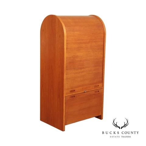 Danish Modern Style Teak Roll Top Stereo Cabinet Cover