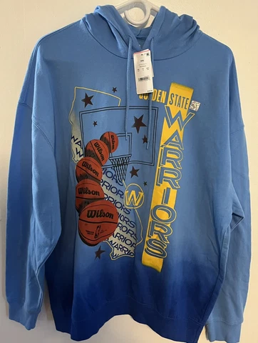 Womens Golden State Warriors NBA Blue Graphic Pullover Hoodie Sweatshirt Size L Cover