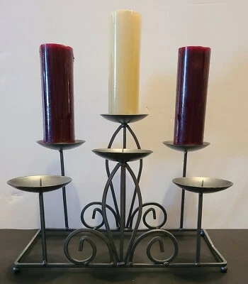 Candelabro de pilar mediano-grande soporte de metal de hierro pesado 6 placas candelabro de desplazamiento  Foto 1 de 4