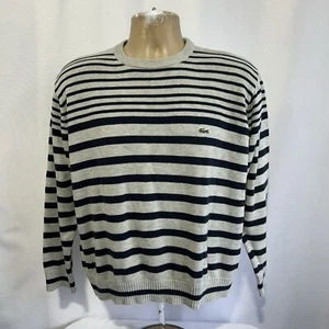 Lacoste Sweater Mens 3 Blue Gray Pullover Striped Lightweight Logo - Picture 1 of 9