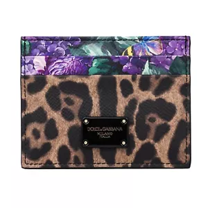 DOLCE & GABBANA DJ KHALED Leopard Leather Card Etui Wallet Logo Plate Purple - Picture 1 of 4
