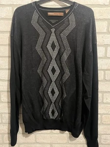 Perry Ellis Sweater Pullover Cotton Blend Mens Size XXL Grey/Black V-Neck - Picture 1 of 6