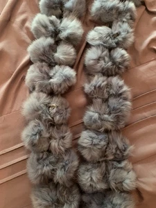 CEJON Rabbit Fur Pom Pom Blue Scarf Super Soft 72” Long Rare Vintage Never Worn - Picture 1 of 13
