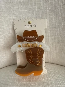 Piper K Cowboy Hair Claw Clip Set of 2 Cowboy Hat & Boot Rhinestone UT Texas NEW - Picture 1 of 3