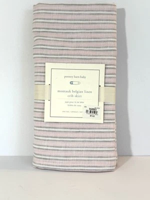 Falda Cuna Pottery Barn Baby Montauk Belga de Lino Nueva con Etiquetas Rosa Gris Blanco $79 Foto 1 de 4