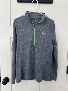 UNDER ARMOUR WOMEN'S SIZE LARGE HEATGEAR BLUE WITH GREEN PARTIAL ZIPPER - Picture 1 of 3