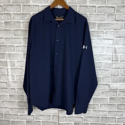 Under Armour HeatGear Loose Fit Navy Blue Ripstop Long Sleeve Button Up Shirt XL - Image 1 of 4