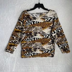 Jane Ashley Womans Blouse Top Multicolor Medium Geometric Cotton Long Sleeve - Picture 1 of 7