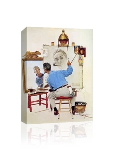 Norman Rockwell Triple Self Portrait - LIENZO o PRINT WALL ART - Imagen 1 de 4