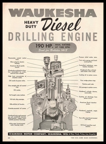 1947 Waukesha Motors Wisconsin Diesel Oil Drill Engine Cutaway Diagram ...